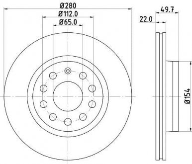 PRO HIGH CARBON AUDI диск гальмівний перед.(280x22) (вентил.) A3 03- VW Golf V, Caddy 04- HELLA 8DD 355 127-991 (фото 1)