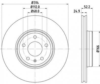 PRO HIGH CARBON AUDI диск гальмівний передній (314 мм) A4 07-, A5. HELLA 8DD 355 128-711