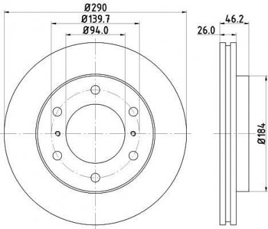 PRO MITSUBISHI Диск гальмівний передн. Pajero 3.2DI-D 07-,3.8 V6 07- HELLA 8DD 355 119-071