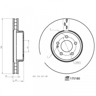 Диск гальмівний (передній) MB C-class (W205)/E-class (W213) 13- (330x32) FEBI BILSTEIN 175180