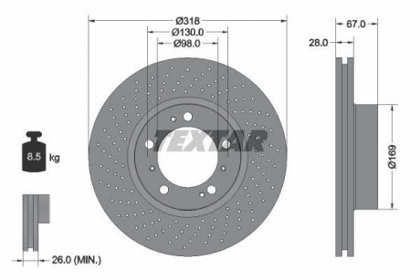 Диск гальмівний (передній) Porsche 911/Boxster/Cayman 2.9-3.6 97-13 (318x28) (L) PRO+ TEXTAR 92099905 (фото 1)