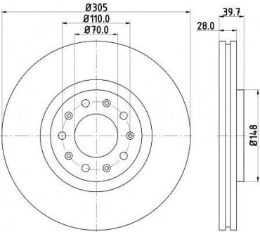 PRO ALFA ROMEO Гальмівний диск передн. GIULIETTA 2.0 10-, SPIDER 2.0 09-, 2.2 06- HELLA 8DD 355 116-631