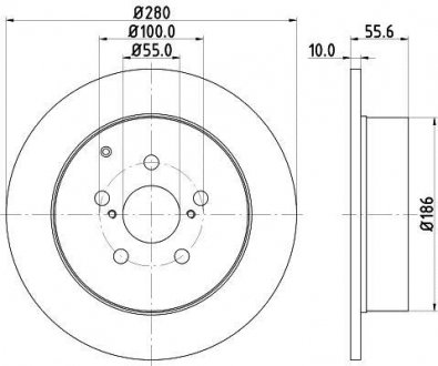 PRO TOYOTA Гальмівний диск задн. AVENSIS 1.6, 1.8, 2.0 03- HELLA 8DD 355 111-671 (фото 1)