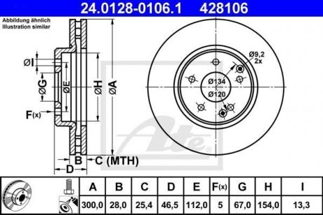Диск гальмівний (передній) MB C-class (W203/CL203/S203)/E (W210/S210) 96-07 (300x28) (з покриттям)(вент) ATE 24.0128-0106.1
