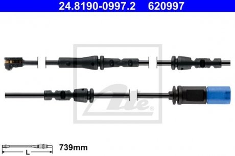 Датчик зношування гальмівних колодок (задніх) BMW X3 (G01)/X4 (G02) 17- (L=739mm) B46/B47/B48/B57/B58 ATE 24.8190-0997.2 (фото 1)