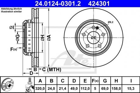 Диск гальмівний (задній) MB C-class (W205)/E-class (W213) 15- (320x24) (з покриттям) (вентил.) ATE 24.0124-0301.2