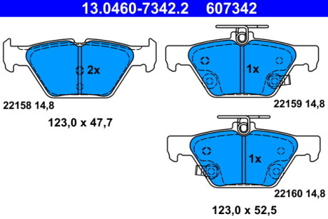 Колодки гальмівні (задні) Subaru Impreza 16-/Outback 15-/Legacy 09-14/Forester 18- ATE 13.0460-7342.2