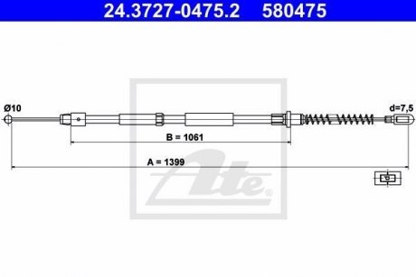 Трос ручника (задній) MB Sprinter (W906) 414 CDI 16-18/515 CDI 06- (L=1399mm) ATE 24.3727-0475.2