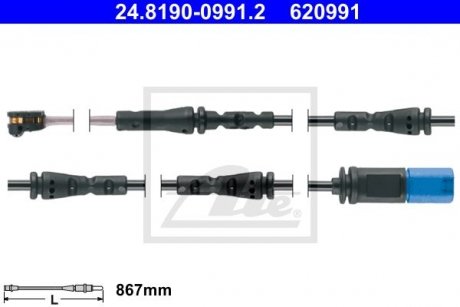 Датчик зносу гальмівних колодок (задніх) BMW 5 (G31)/6 (G32) GT 17- (L=867mm) ATE 24.8190-0991.2