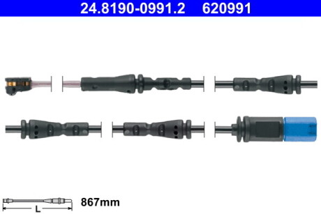 Датчик зносу гальмівних колодок (задніх) BMW 5 (G31)/6 (G32) GT 17- (L=867mm) ATE 24.8190-0991.2