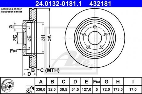 Диск гальмівний (передній) Jeep Cherokee/Grand Cherokee 3.0D-6.4 10- (330x32) ATE 24.0132-0181.1