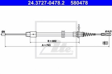 Трос ручника (задній) MB E-class (W212) 09-16 (L=743mm) ATE 24.3727-0478.2