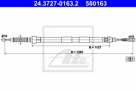 Трос ручника Ford Galaxy/VW Sharan 95-10 (L=1293mm) ATE 24.3727-0163.2 (фото 1)