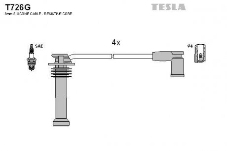 Высоковольтные провода зажигания к-кт Focus/Mondeo 96-04 TESLA T726G (фото 1)
