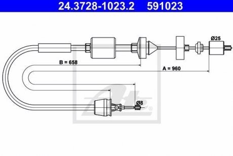 Трос зчеплення Renault Kangoo 1.5/1.9dCi 01- (960/658mm) ATE 24.3728-1023.2