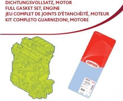 Комплект прокладок двигуна OPEL Astra G,Combo Tour,Corsa C 1,7DTI 00- CORTECO 430644P (фото 1)