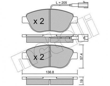 Колодки гальмівні (передні) Fiat Doblo/Qubo 10-/Punto/500C 08-/Opel Combo 12- (+датчик) Metelli 22-0322-3