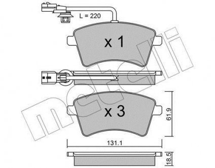 Колодки гальмівні (передні) Renault Kangoo 08-/Nissan NV 250 19- (+датчики) Metelli 22-0812-1