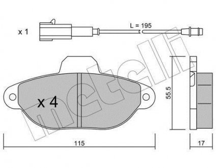 Колодки гальмівні (передні) Fiat 500 07-/Ford Ka 08- (+датчики L=195mm) Metelli 22-0159-2 (фото 1)