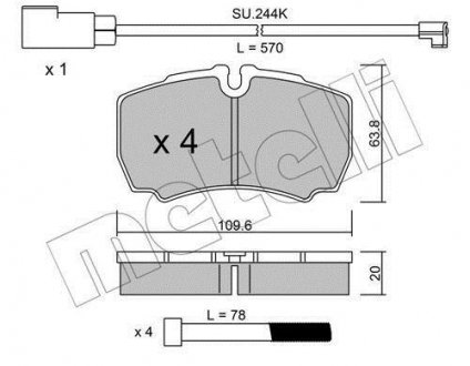 Колодки гальмівні (задні) Ford Transit 06-14 (+датчики) Metelli 22-0604-2K