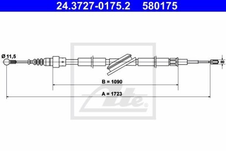 Трос ручника (задній) Audi A3/Skoda Octavia/VW Golf 96-10 (1723/1090mm) ATE 24.3727-0175.2