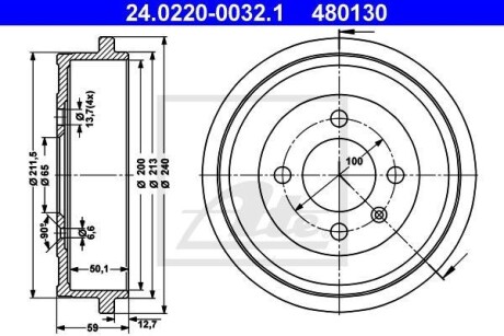 Барабан гальмівний (задній) Seat Cordoba/VW Polo 93-05 (100x50,5) ATE 24.0220-0032.1 (фото 1)