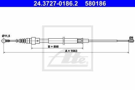 Трос ручника (задній) VW Touran 03-10 (1563mm) ATE 24.3727-0186.2