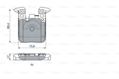 Колодки гальмівні (задні) BMW 1 (F20/F21)/3 (F30/F31/F34/F80)/4 (F32/F82) 11- B37/B47/N13/N47/N55 BOSCH 0986494948