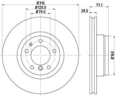 BMW PRO HIGH CARBON диск гальмівний перед. (вентил.) 7-serie E38 (316*28) HELLA 8DD 355 127-161