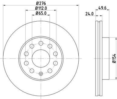 PRO VW гальмівний диск передн. GOLF VII 14-, SKODA, AUDI HELLA 8DD 355 122-721