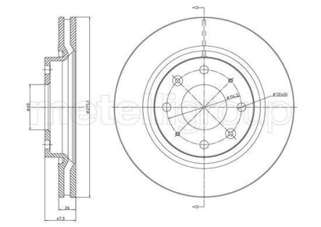 Диск гальмівний (передній) Kia Cerato 1.6-2.0 CRDI 04- (275.1x26) (з покриттям)(вентил.) Metelli 23-1078C (фото 1)